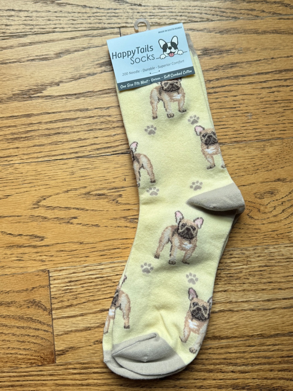 Men’s Yellow FRENCHIE Pattern Crew Socks